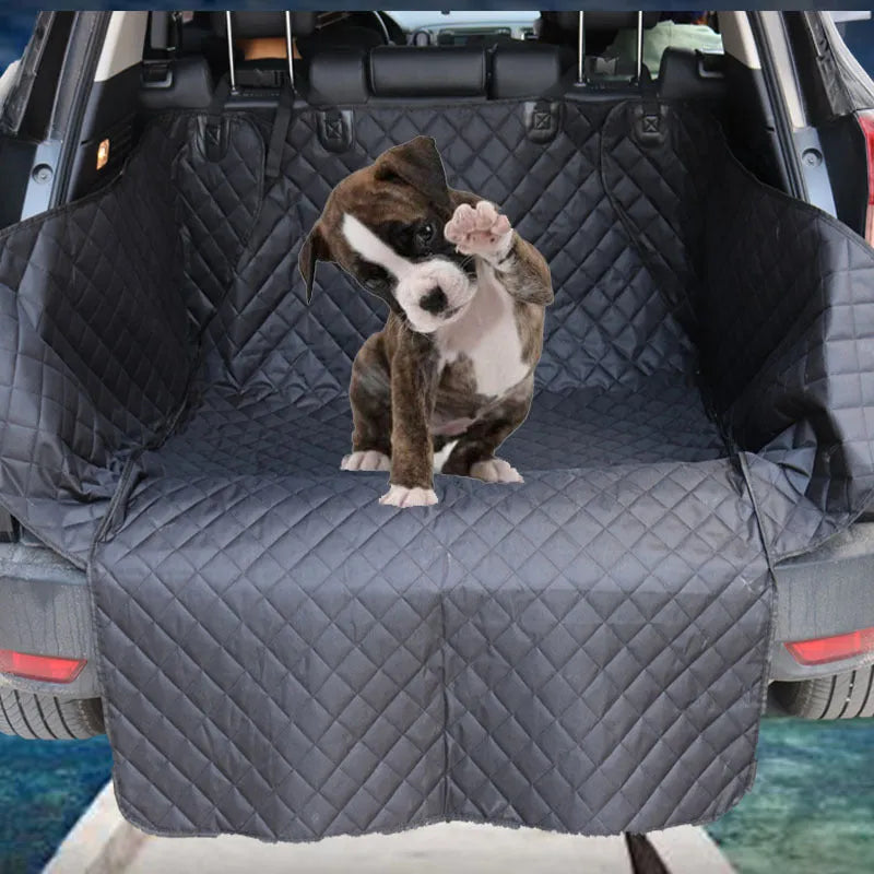 Black quilted cotton car trunk pet mat 174x190cm with PVC wear layer for dog boot protection