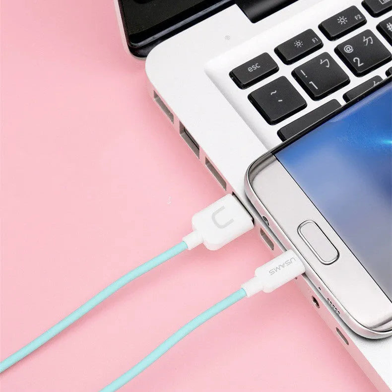 USB cable in multiple colours with Type C, Micro, and IPhone connector options