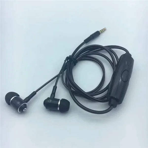 Blue wired LED light-up earphones with 3.5mm plug and inline remote control on a dark background.