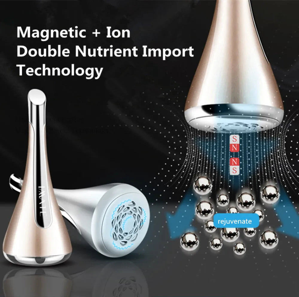 Small dumbbell gyro facial massager in gold, white or pink, 9.8cm ABS body, 1000rpm vibration, 40Gs magnetic force.