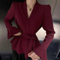Women's black French-style shirt with an irregular collar and flared bell sleeves