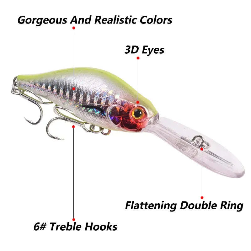 Little fat man Mino fishing lure showing floating rock design and deep diving tongue board