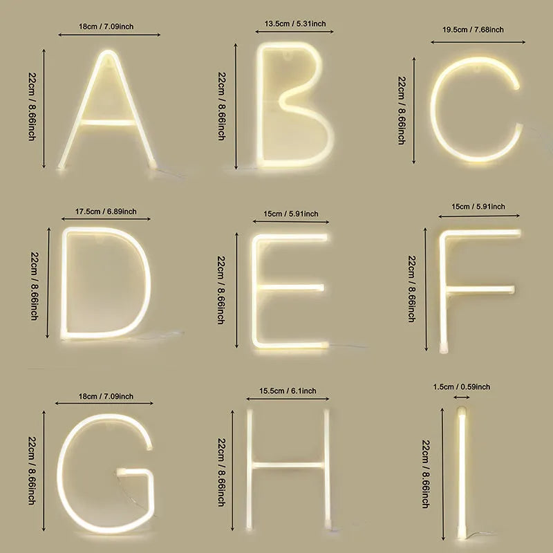 LED plastic shell letter lamp showing an example letter, with switch control, for use as a night light.