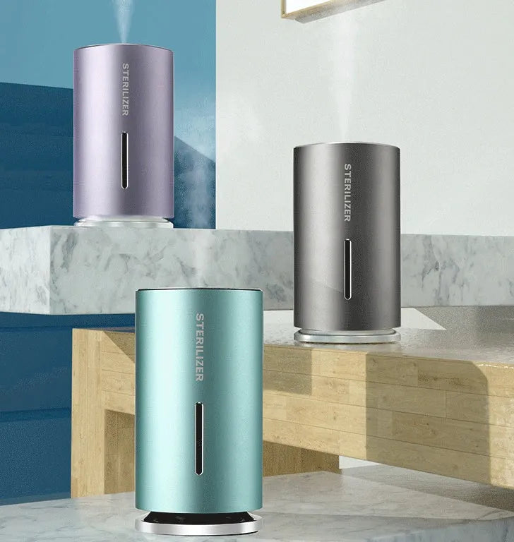 Smart induction spray air humidifier in black, 150ml tank, 1200mAh USB, compact 65x65x115mm