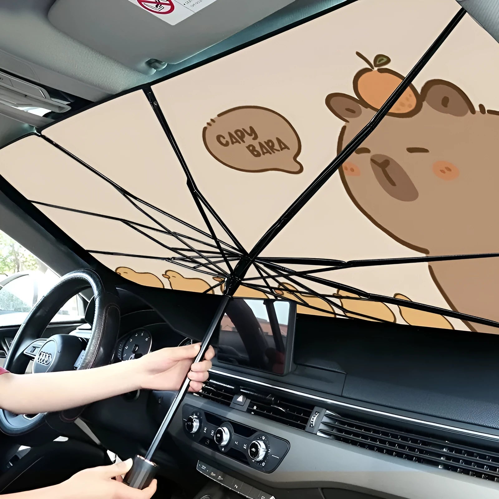 Retractable cartoon car sunshade with dolphin pattern in large size for general vehicles heat insulation