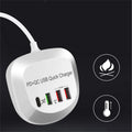 White 4-port USB charger with QC3.0, compact 90x31x86mm, with EU UK US plug adapters