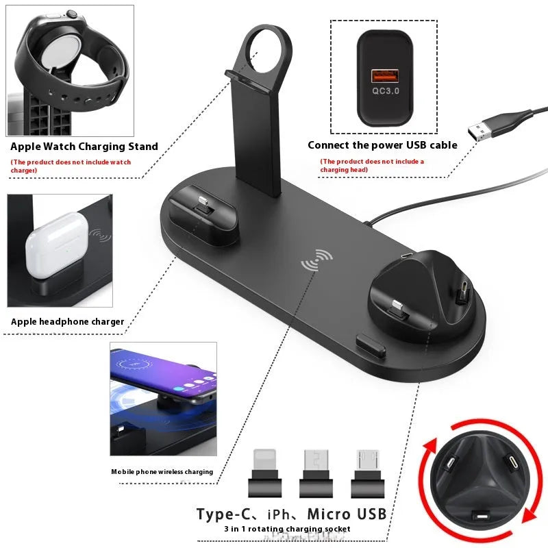 Universal 15W fast wireless charging stand holding a mobile phone upright on a desk