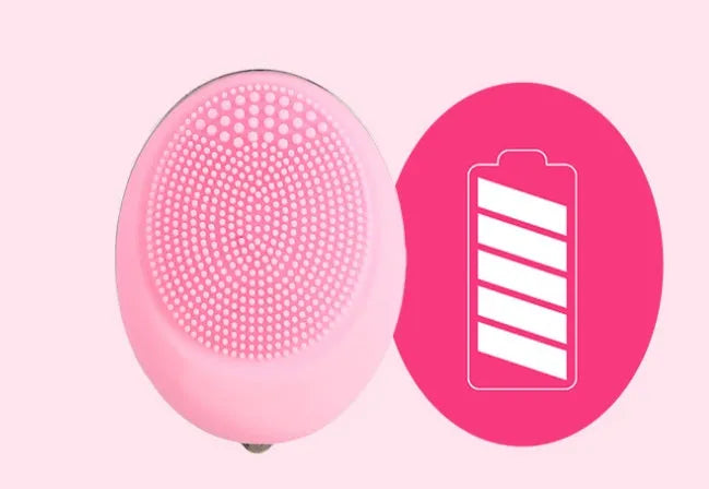 Ultrasonic electric face wash brush in pink with silicone brush head, compact design for deep pore cleansing