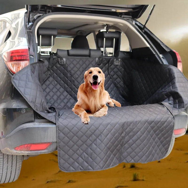 Black quilted cotton car trunk pet mat 174x190cm with PVC wear layer for dog boot protection