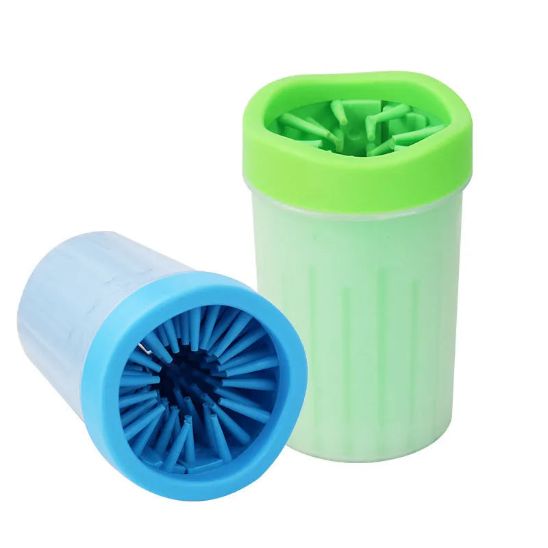 Blue silicone and plastic dog foot wash bucket for pet grooming