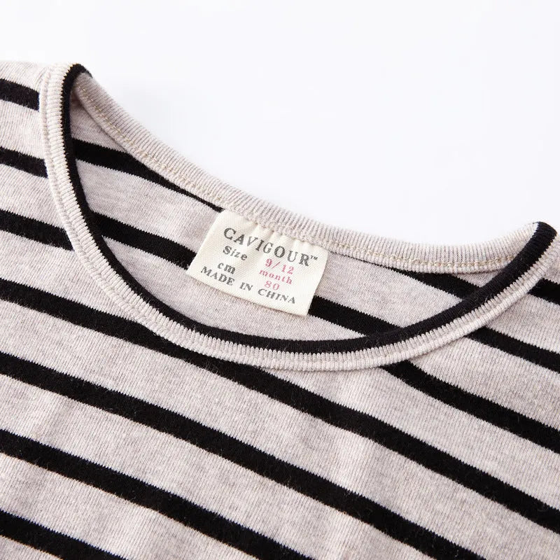 Striped long sleeve cotton t-shirt for baby girls in black or red colours