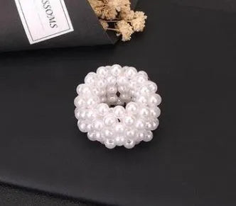 Fashion handmade beaded hair rope with imitation pearl beads in black colour