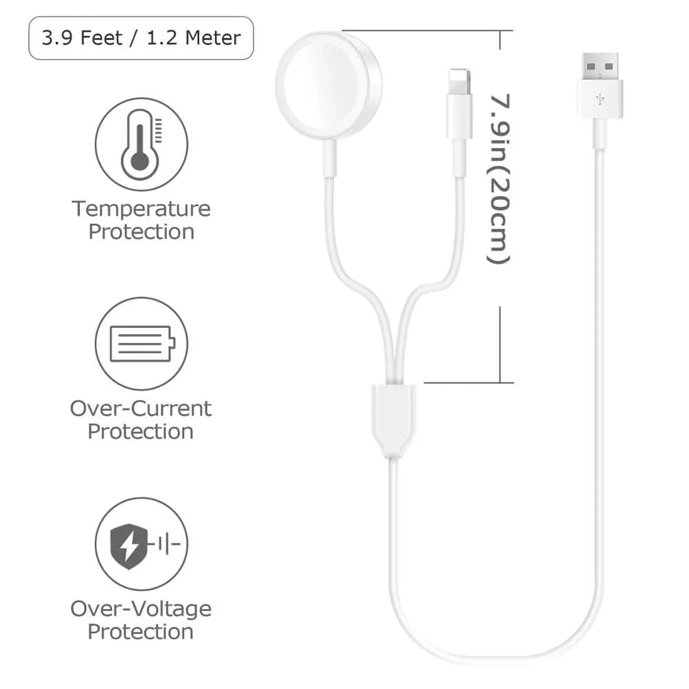 White two-in-one wireless charger for wristwatches with USB connection