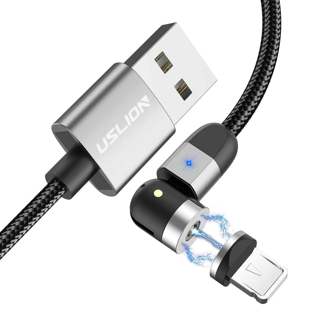 Magnetic three-in-one data cable with 540° auto-docking, black, 1m length, aluminium alloy connectors