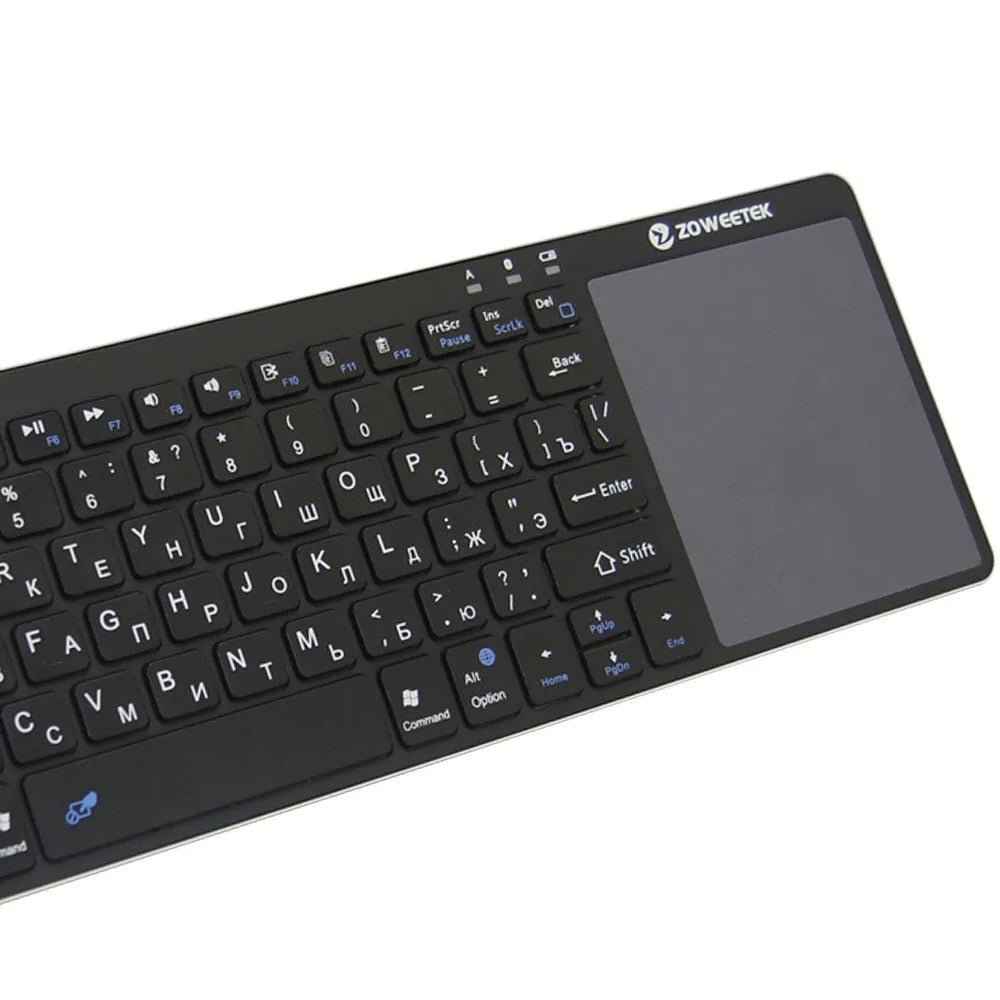 Zoweetek k12bt-1 mini wireless Bluetooth keyboard with touchpad and Russian English Spanish keys, aluminium steel cover, 80 keys