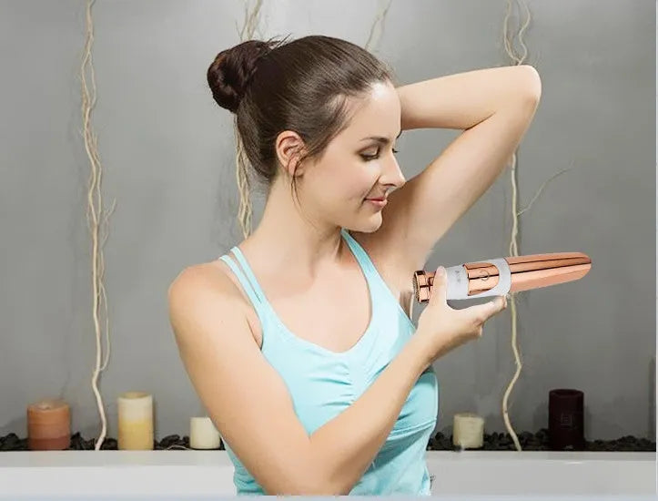 Gold lipstick electric shaver for ladies, ABS body with gold plating, dry battery, washable head, model AY-326.