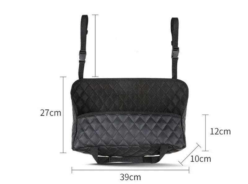 Nylon car seat storage net pocket measuring 27x39x10cm in a black colour option
