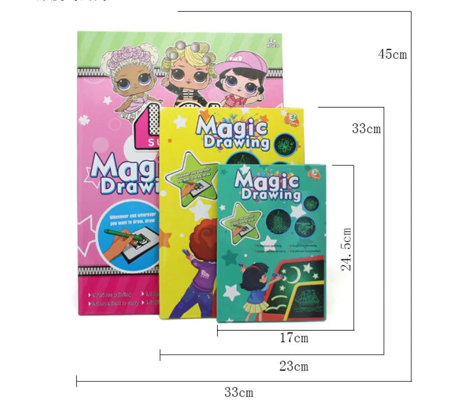 3D fluorescent board in A3 A4 A5 plastic sizes with colour box and pen options