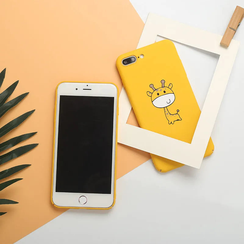 Yellow patterned phone case for iPhone models with shock-resistant PC construction