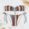 Women's mixed colour printed swimsuit with lace-up front and split leg design