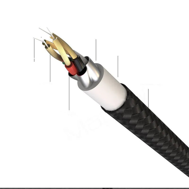 Black fast-charging USB cable with a rotating zinc alloy connector on a white background