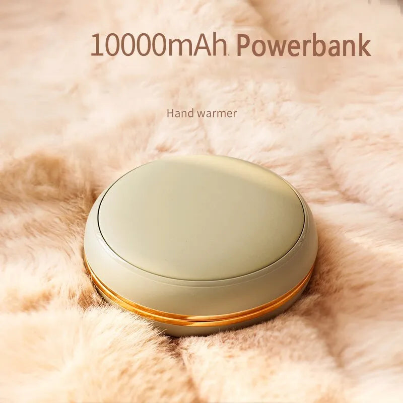 Brown portable USB power bank with 10000mAh capacity and hand warming function