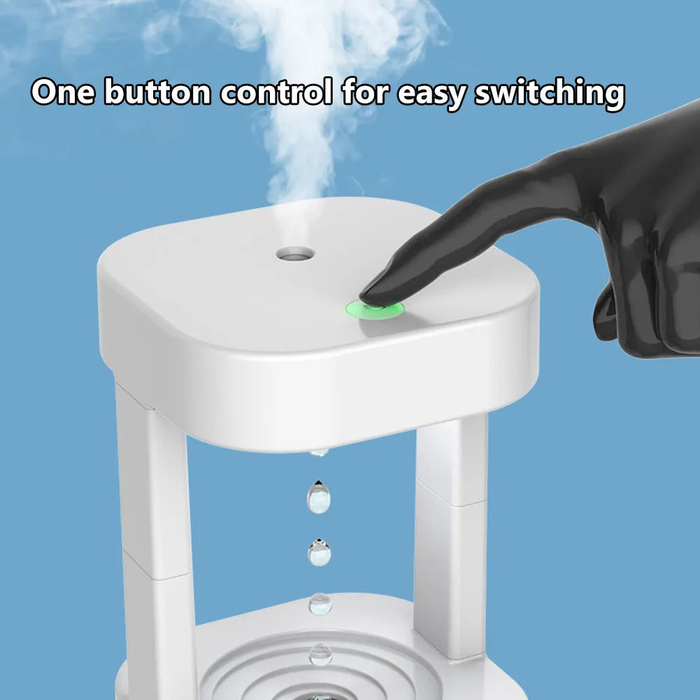 Anti-gravity water drop humidifier with USB cable and 580ml water tank