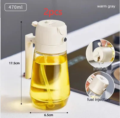 Glass olive oil sprayer dispenser with 470ml capacity and dual spray/pour function