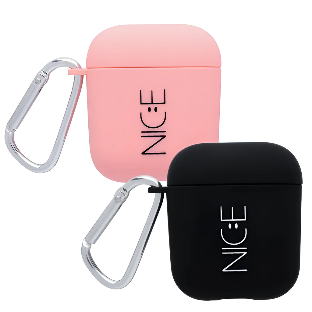 PC AirPods cover with decorative flower design on black background