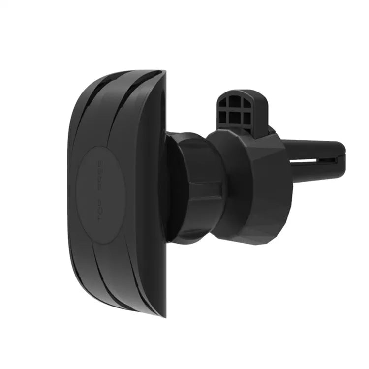 Matte black car phone holder clipped to vehicle air vent holding smartphone
