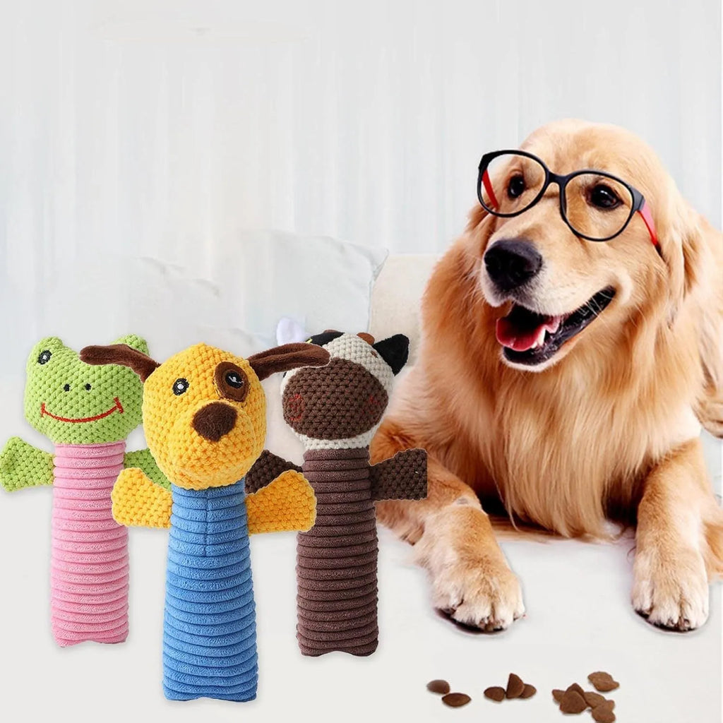 19cm dog squeaky chew toy in calves frogs puppies designs with dental cleaning texture