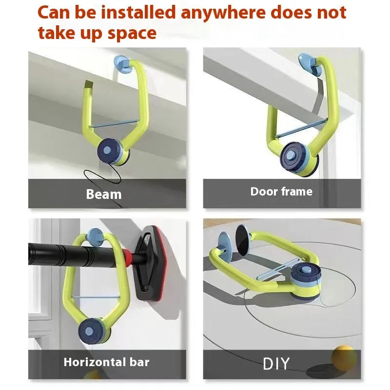 Children's indoor table tennis ball trainer hanging on a door frame with ABS body, PP rack, and tennis ball set
