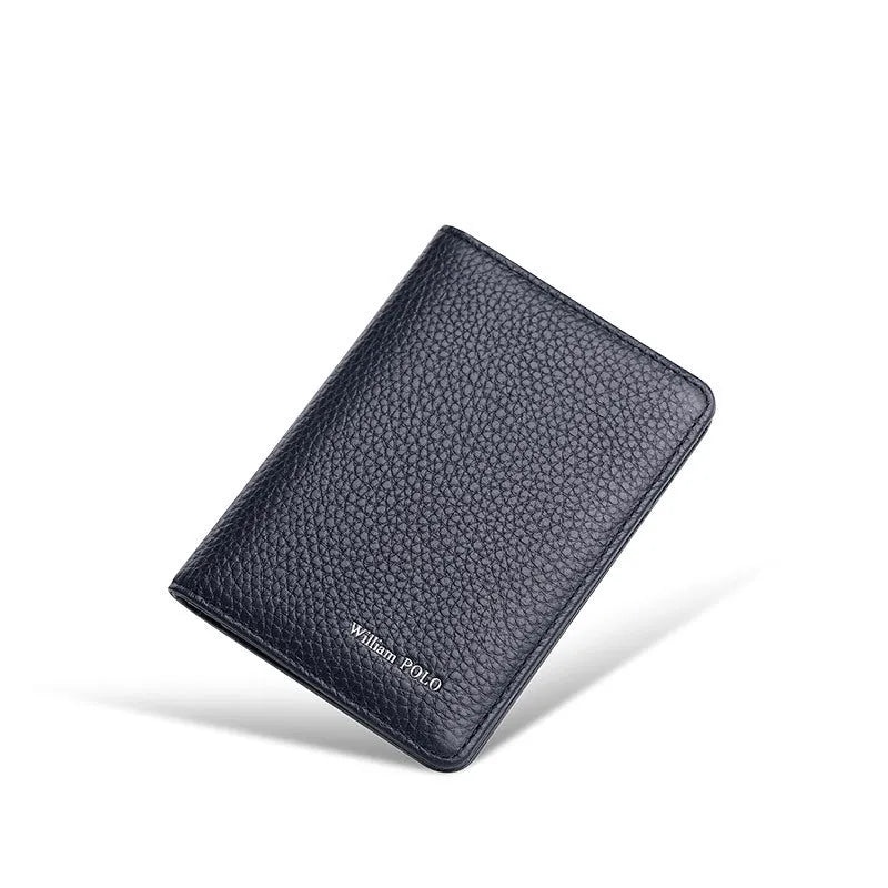 Ultra-thin cowhide leather card ID wallet in solid colour black on flat surface