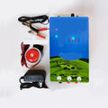 Animal husbandry electric fence alarm host unit with display options and solar panel for pasture livestock security.