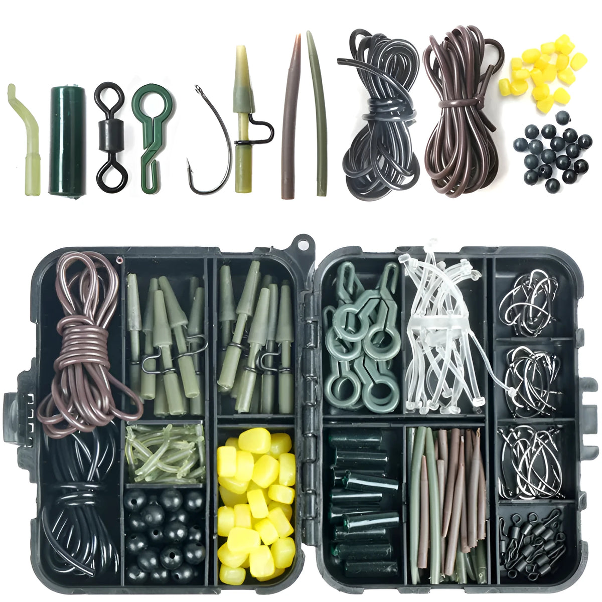 Black carp fishing library set 213-piece kit in ABS storage box with stainless steel hooks and accessories