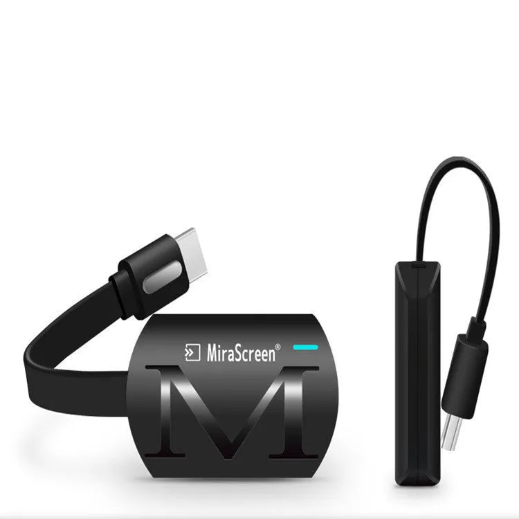 Black smartphone TV HDMI dongle with USB connector for screen mirroring to televisions