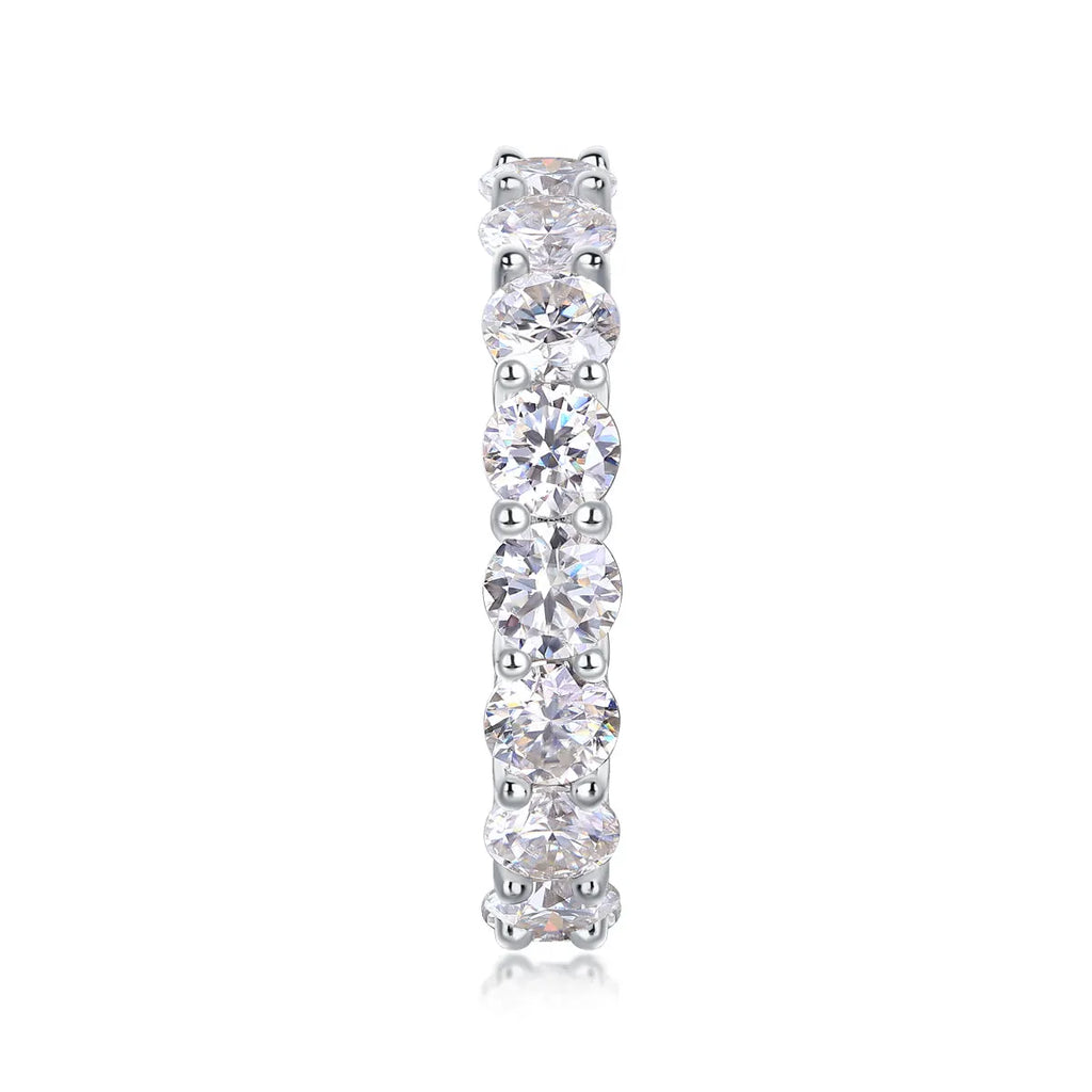 Starlight moissanite wedding ring set in S925 silver platinum plated on display in gift box, available in yellow gold and rose gold