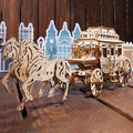 Wooden gear block mechanical transmission model in Stagecoach colour style assembled on a table