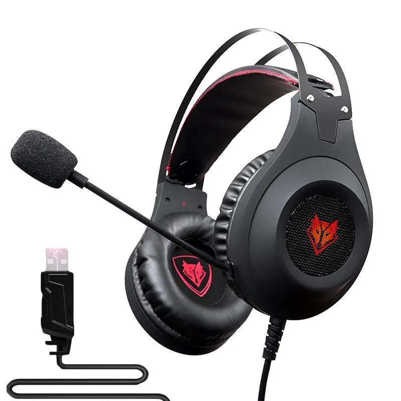 NUBWO N2 black and silver over-ear gaming headset with boom microphone and volume control on earcup.