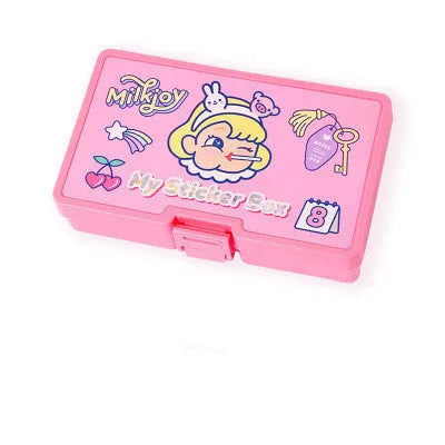 Cartoon sticker sheets with storage box showing 16 PVC comics heart designs for DIY decoration
