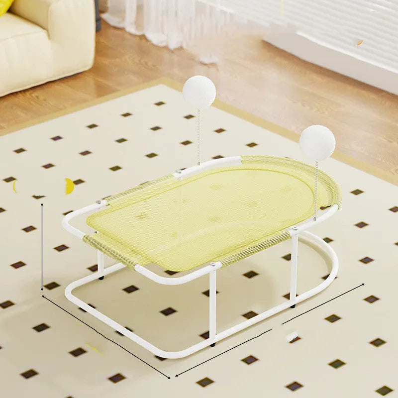 Large grey fabric pet kennel with mesh side panels and a steel frame, shown on a wooden floor.