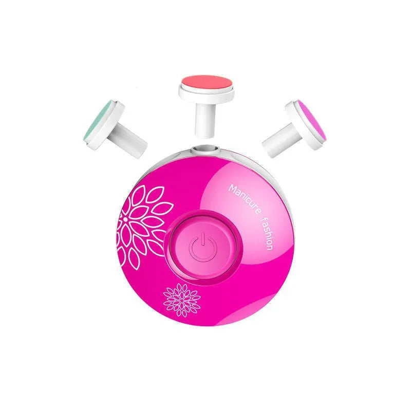 Red baby electric nail polisher with three grinding heads for infant nail care