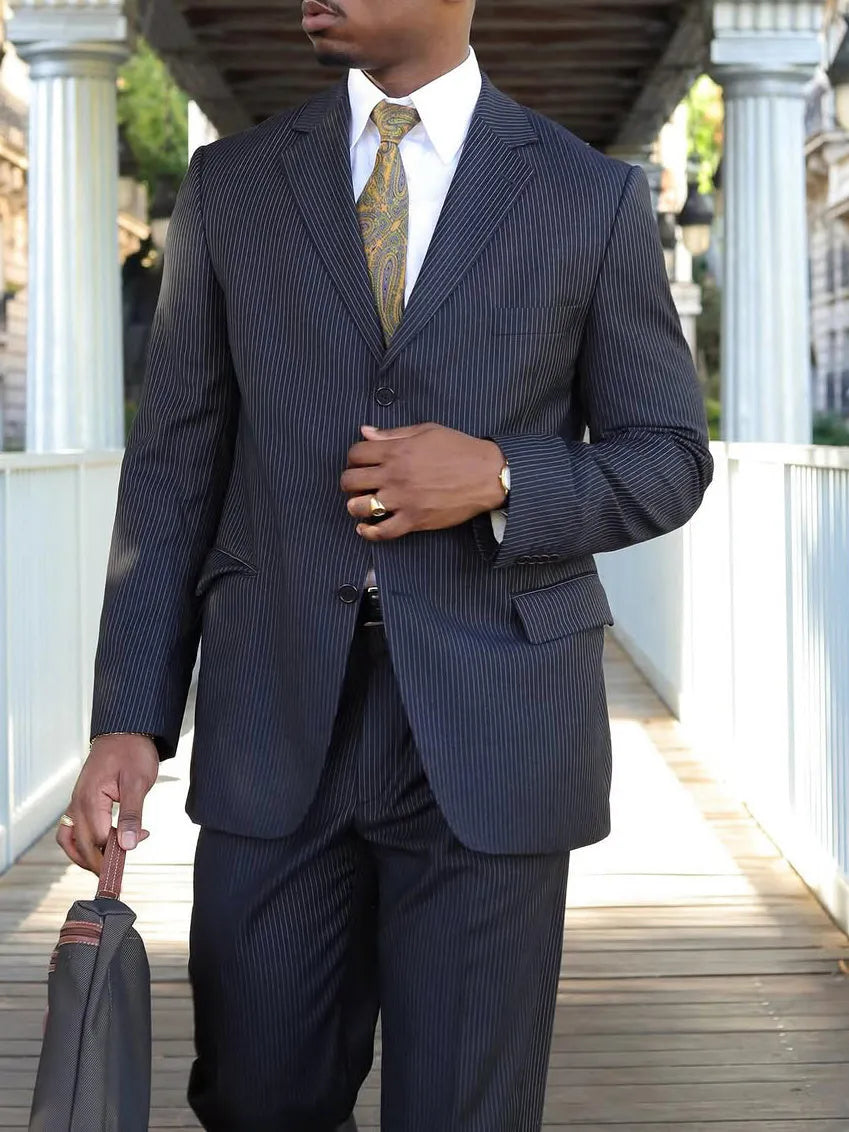 Men's classic striped suit set with regular-length blazer and high waist pants, regular fit, polyester, sizes S to 2XL
