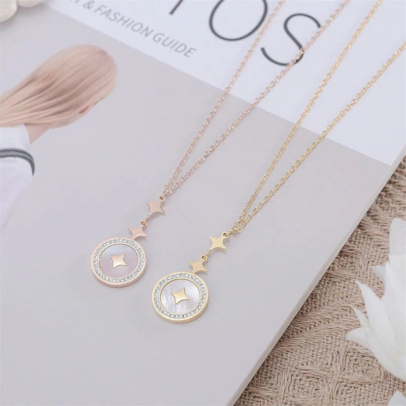 Gold titanium steel necklace with a six-pointed star pendant on an O-ring chain.