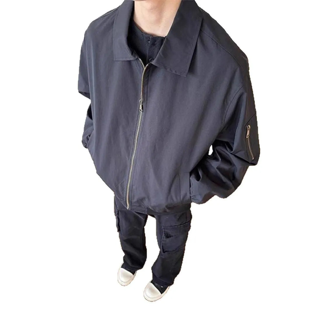 Navy blue short baseball uniform jacket, loose fit, polyester lining, sizes M to XXL