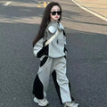 Girls casual two-piece sweatsuit set in gray, long sleeve pullover and matching pants