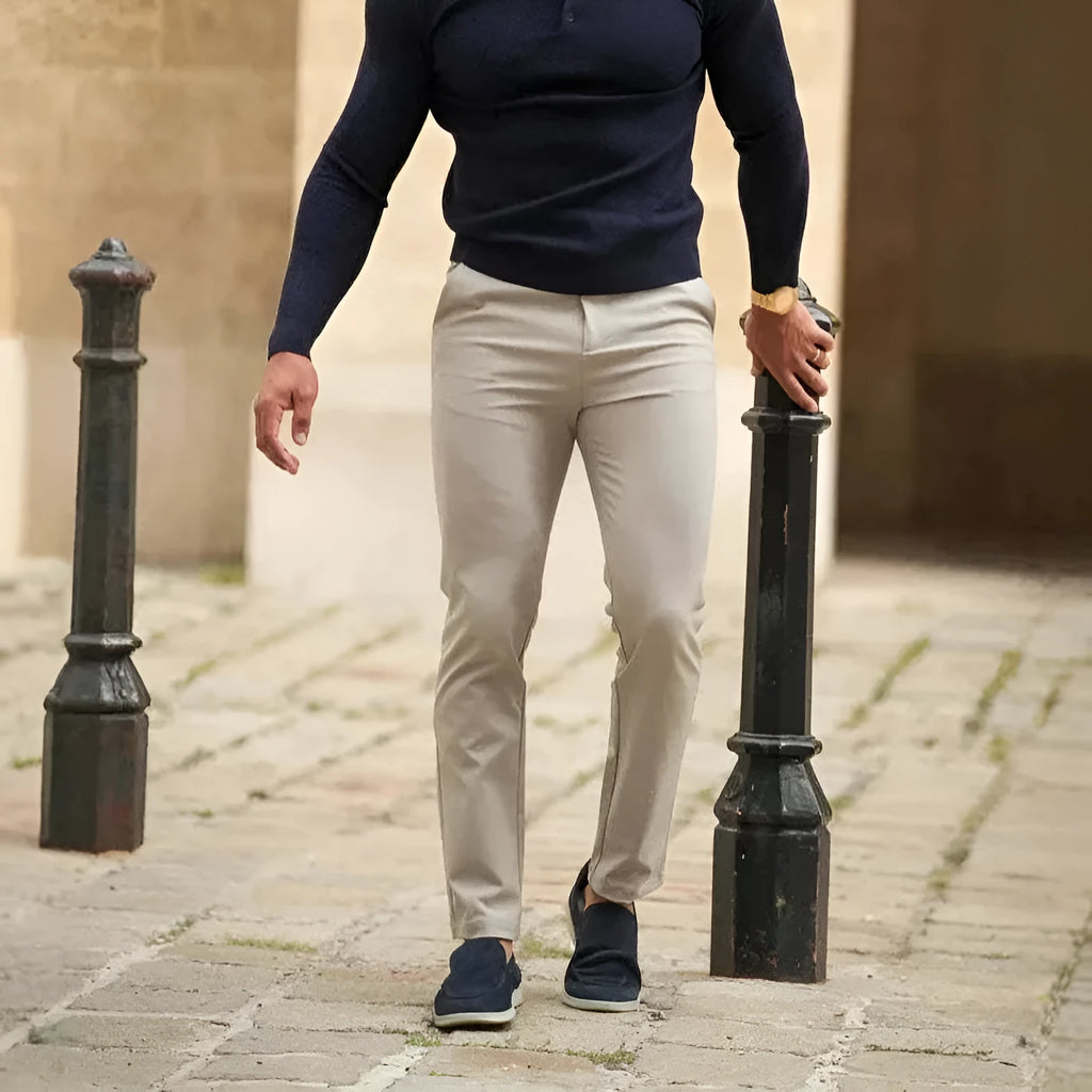 Men's solid colour casual suit trousers in black, business all-match polyester blend design