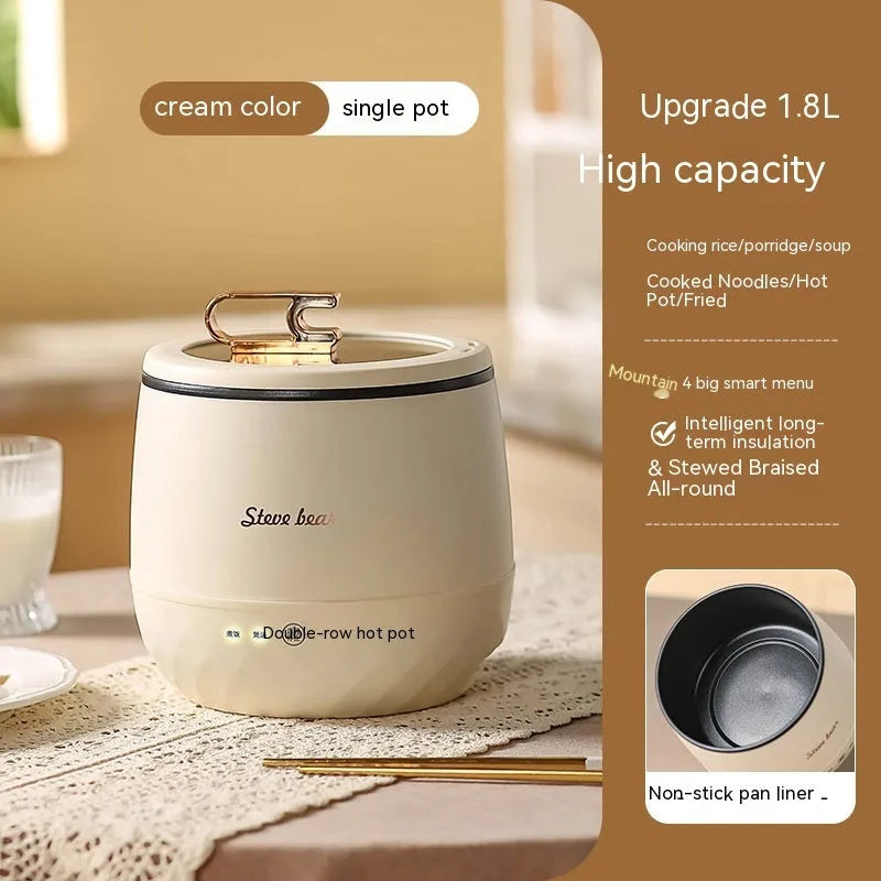 Household mini multi-function rice cooker 1.8L non-stick liner with steamer in beige