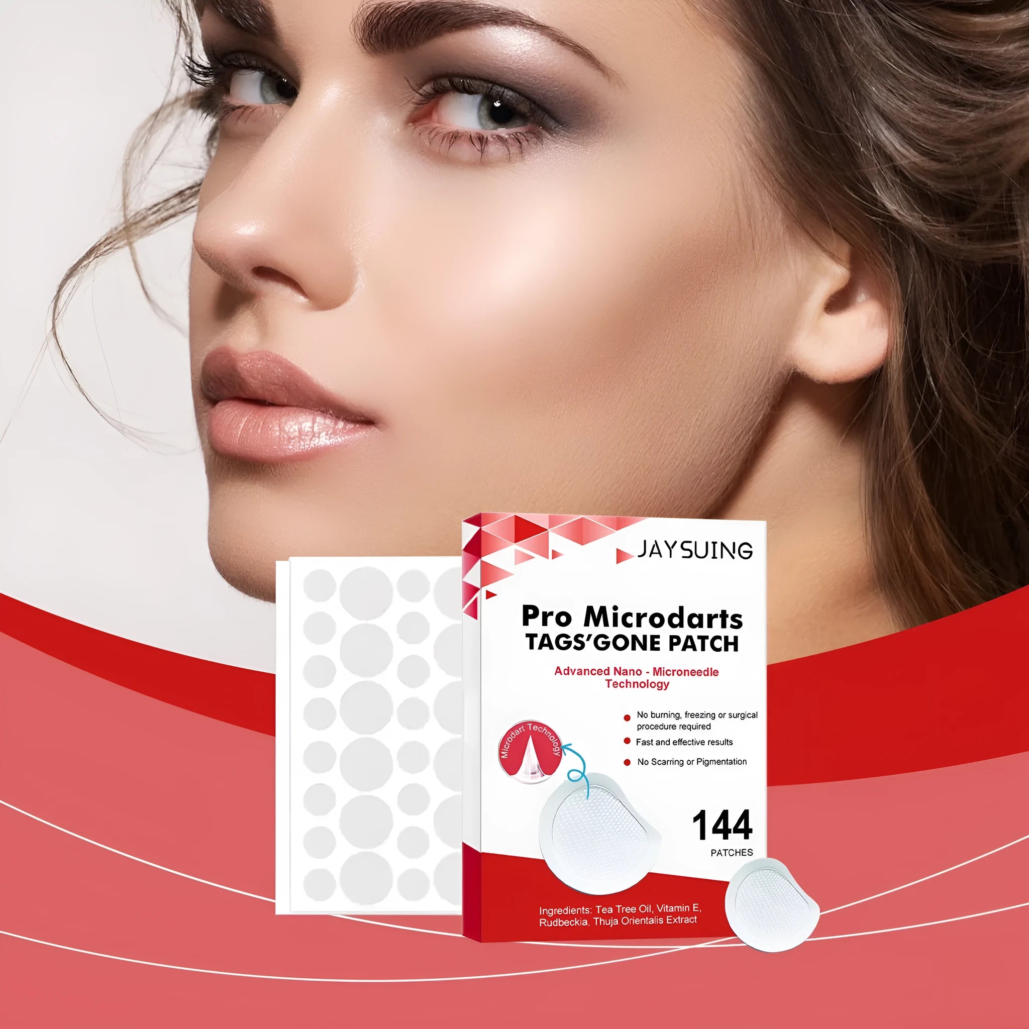 Micro needle wart removal care patch pack containing 144 patches with tea tree oil and vitamin E ingredients