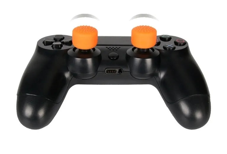 Set of eight silicone mushroom-shaped joystick caps in multiple colours for PS5, PS4, and Xbox controllers